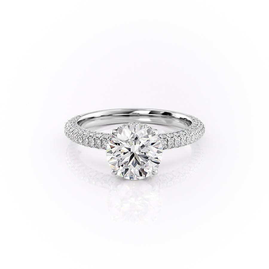 1.60 CT Round Cut Hidden Halo Triple Pave Moissanite Engagement Ring - crownmoissanite