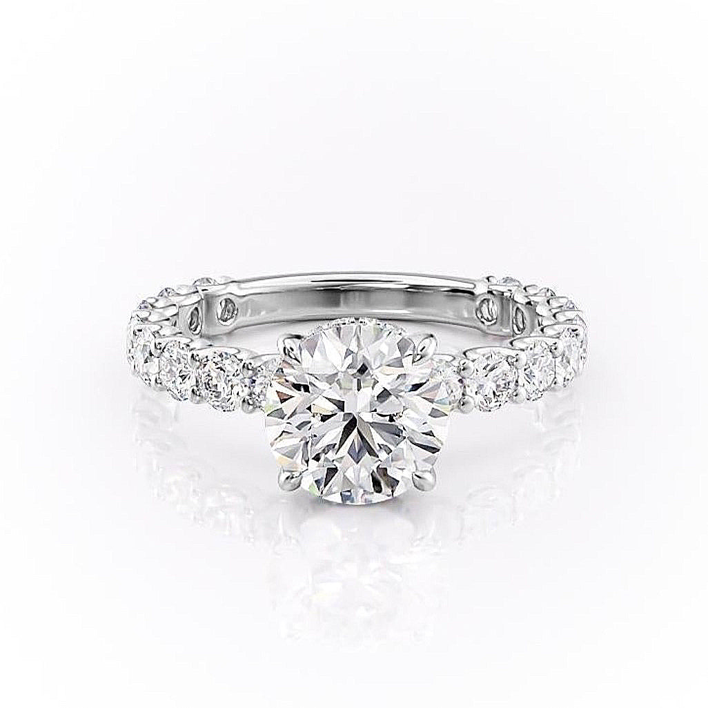 1.60 CT Round Cut Solitaire Pave Setting Moissanite Engagement Ring - crownmoissanite