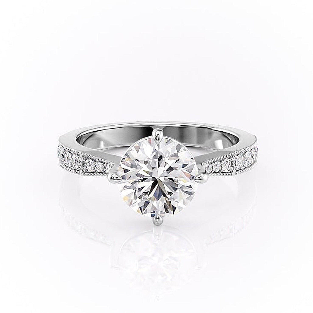 1.60 CT Round Cut Solitaire Milgrain Pave Set Moissanite Engagement Ring - crownmoissanite