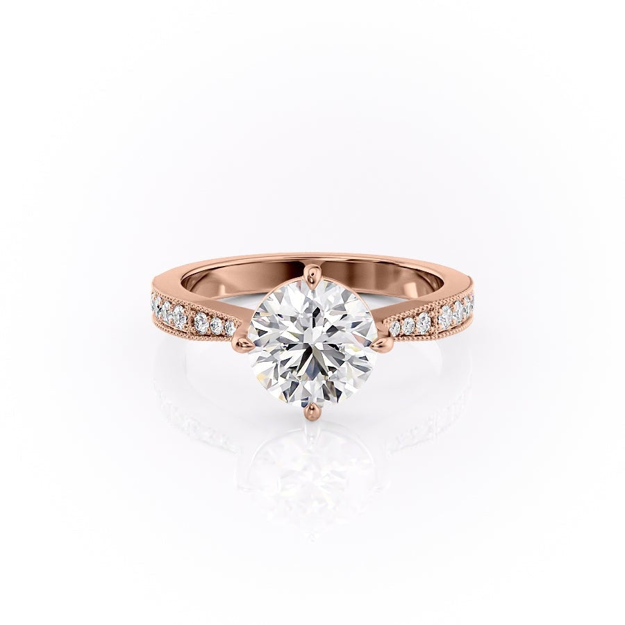 1.60 CT Round Cut Solitaire Milgrain Pave Set Moissanite Engagement Ring - crownmoissanite