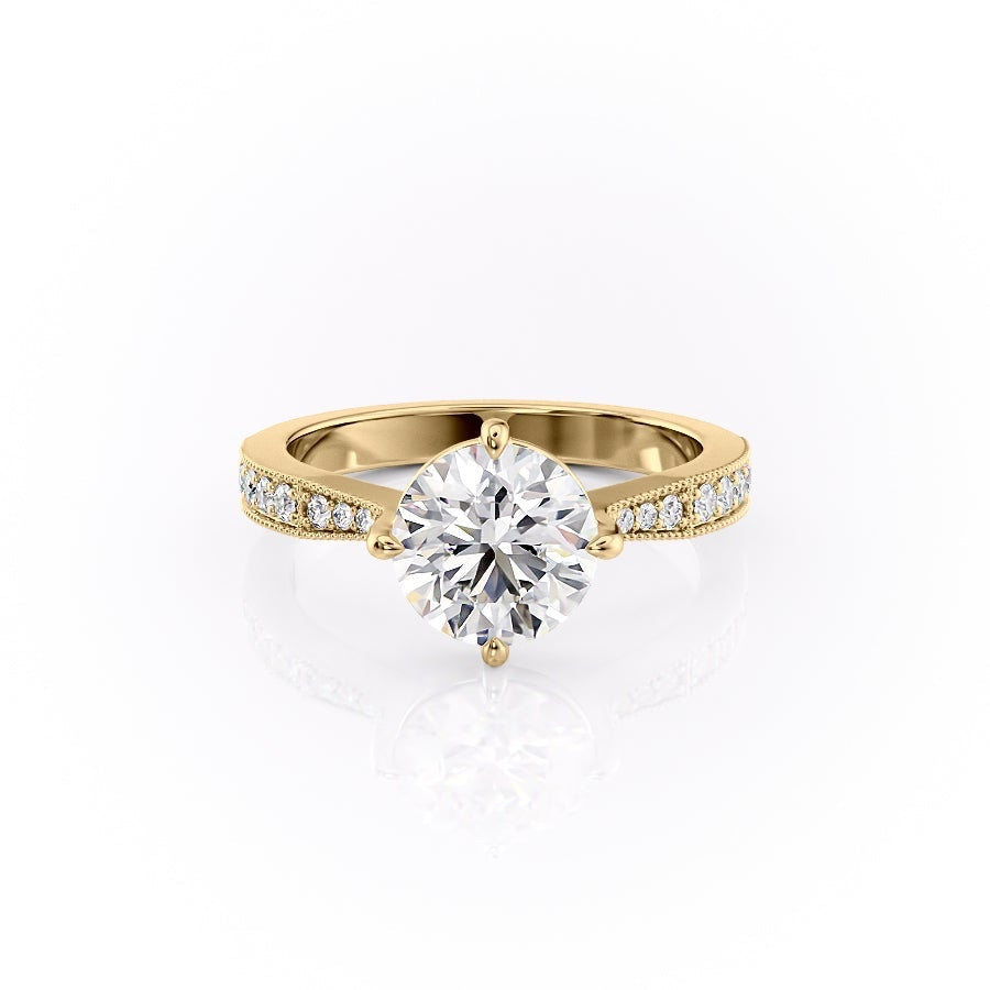 1.60 CT Round Cut Solitaire Milgrain Pave Set Moissanite Engagement Ring - crownmoissanite