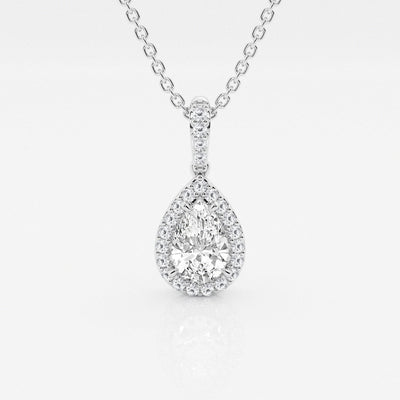 0.62 CT Pear Moissanite Diamond Halo Necklace - crownmoissanite