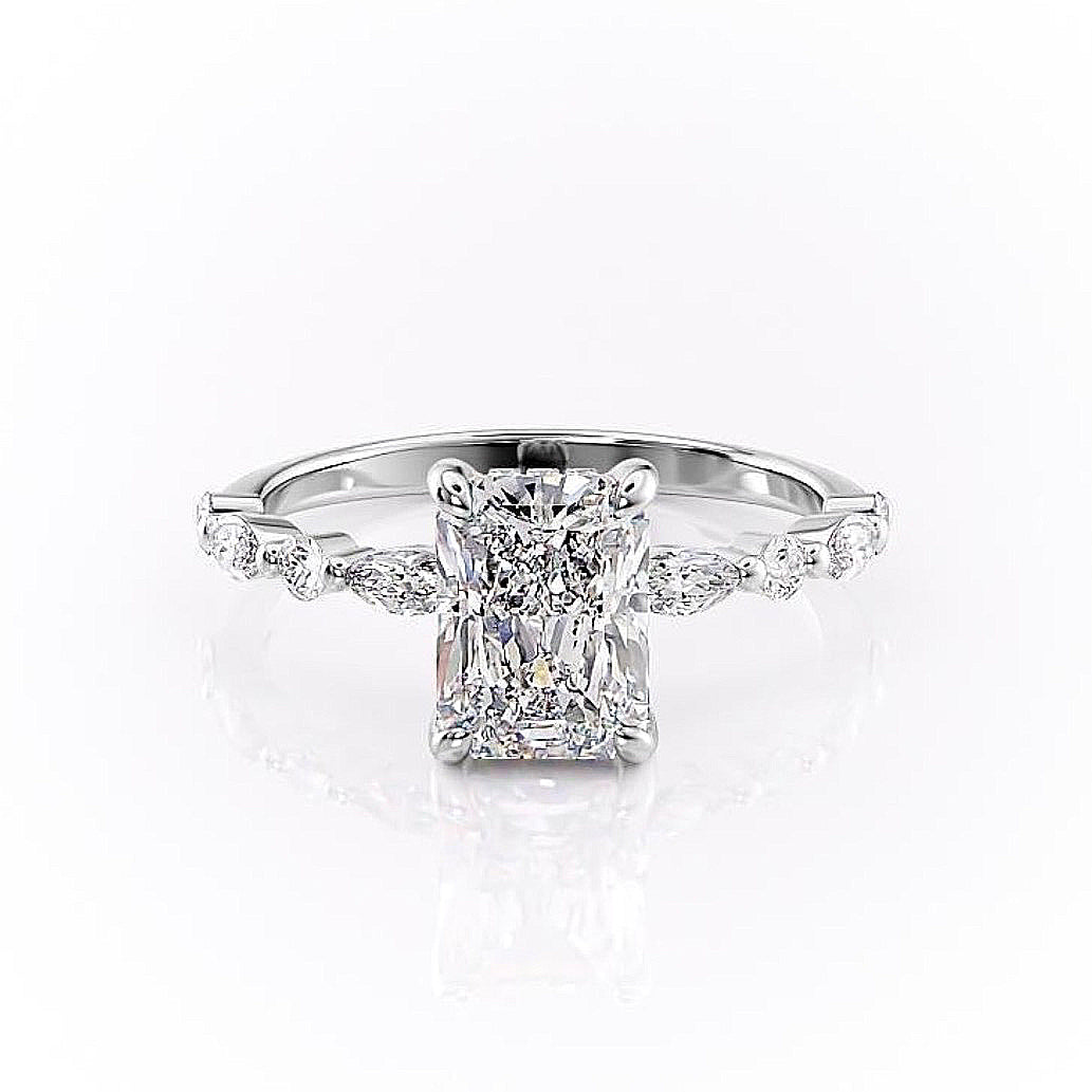 2.1 CT Radiant Cut Solitaire Pave Setting Moissanite Engagement Ring - crownmoissanite