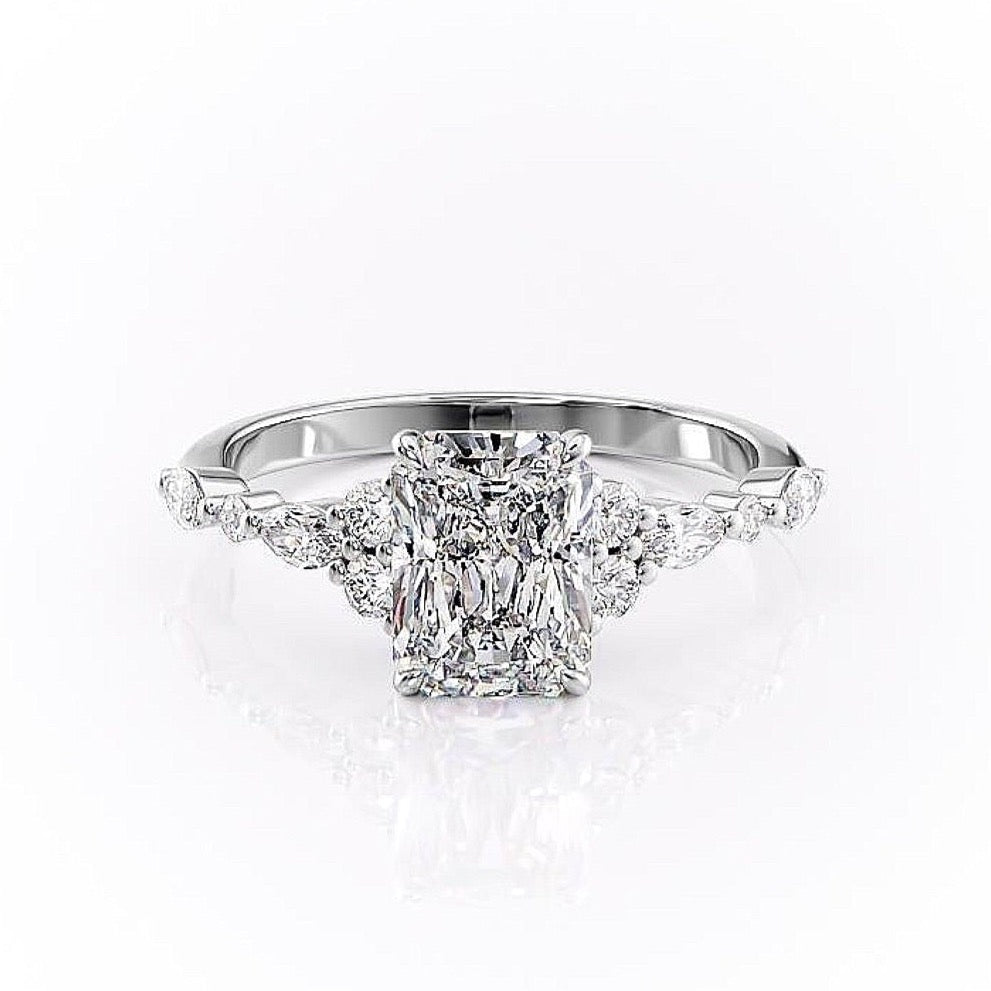 2.0 CT Radiant Shaped Moissanite Cluster Engagement Ring - crownmoissanite