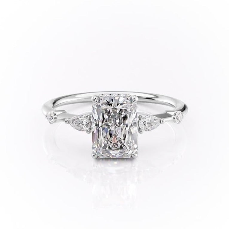 2.1 CT Radiant Cut 3 Stones Moissanite Engagement Ring - crownmoissanite