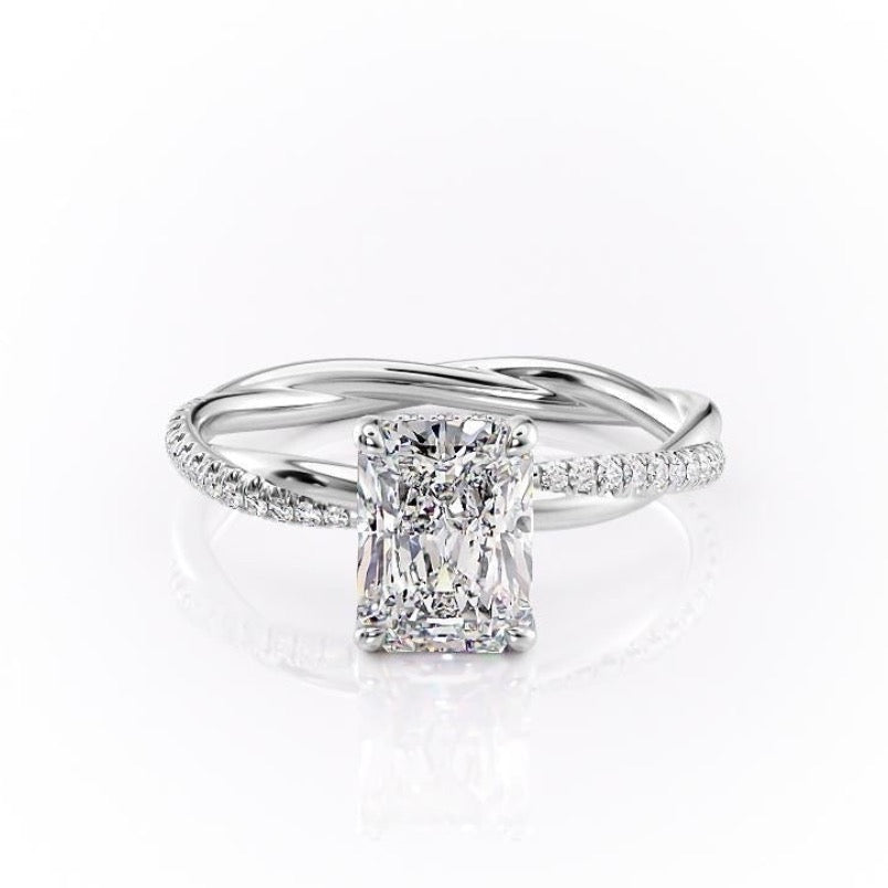 2.1 CT Radiant Cut Solitaire Twisted Pave Moissanite Engagement Ring - crownmoissanite