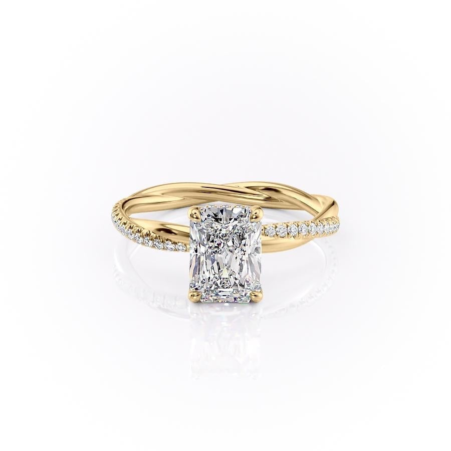 2.1 CT Radiant Cut Solitaire Twisted Pave Moissanite Engagement Ring - crownmoissanite