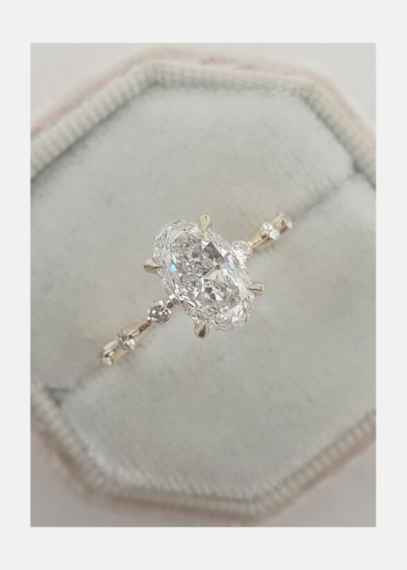 2.10 CT Oval Cut Solitaire & Dainty Pave Moissanite Engagement Ring - crownmoissanite