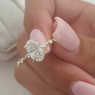 2.10 CT Oval Cut Solitaire & Dainty Pave Moissanite Engagement Ring - crownmoissanite