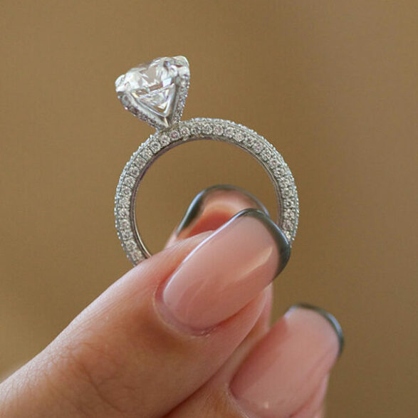 1.60 CT Round Three Side Pave Setting Moissanite Engagement Ring - crownmoissanite
