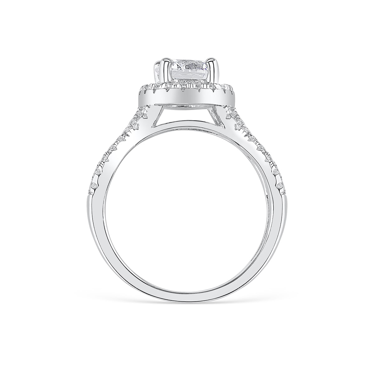 1.50 CT Oval Cut Halo Twisted Pave Moissanite Engagement Ring - crownmoissanite