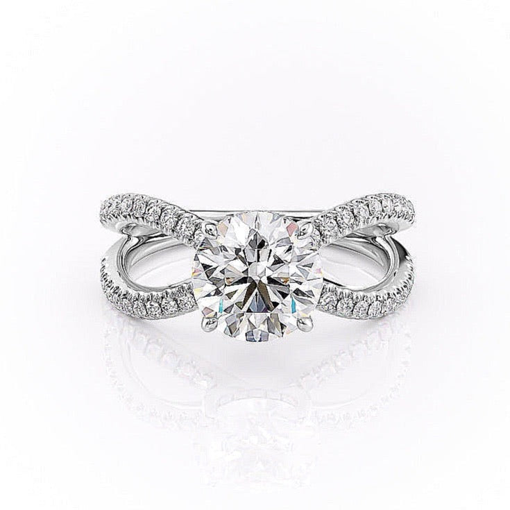 1.35 CT Round Cut Solitaire Unique Pave Setting Moissanite Engagement Ring - crownmoissanite