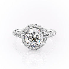 1.60 CT Round Shaped Moissanite Halo Split Shank Engagement Ring - crownmoissanite