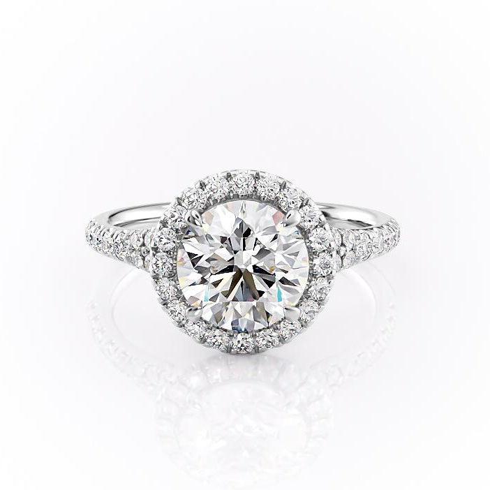 1.60 CT Round Shaped Moissanite Halo Split Shank Engagement Ring - crownmoissanite