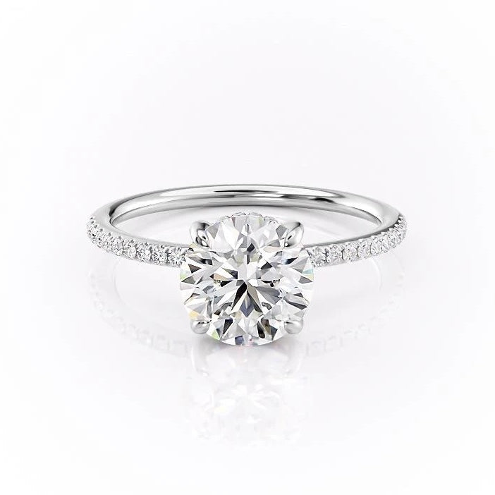 1.60 CT Round Cut Solitaire Pave Setting Moissanite Engagement Ring - crownmoissanite