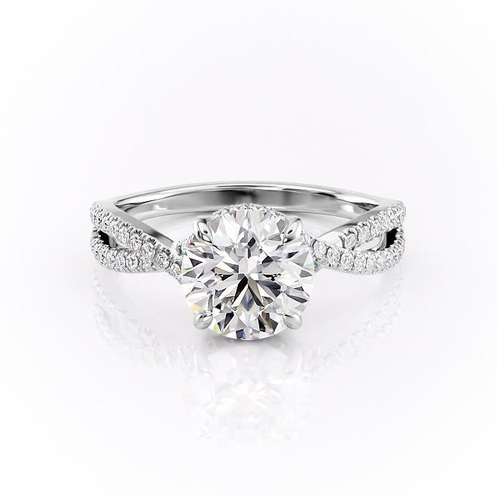 1.60 CT Round Shaped Moissanite Solitaire Cross Over Pave Engagement Ring - crownmoissanite