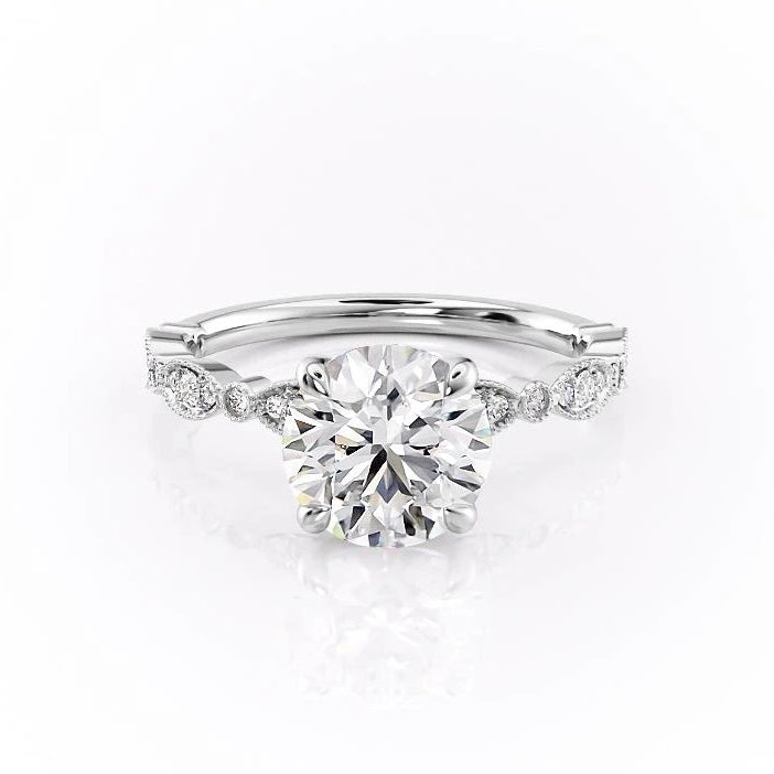 1.60 CT Round Cut Milgrain Solitaire Style Moissanite Engagement Ring - crownmoissanite