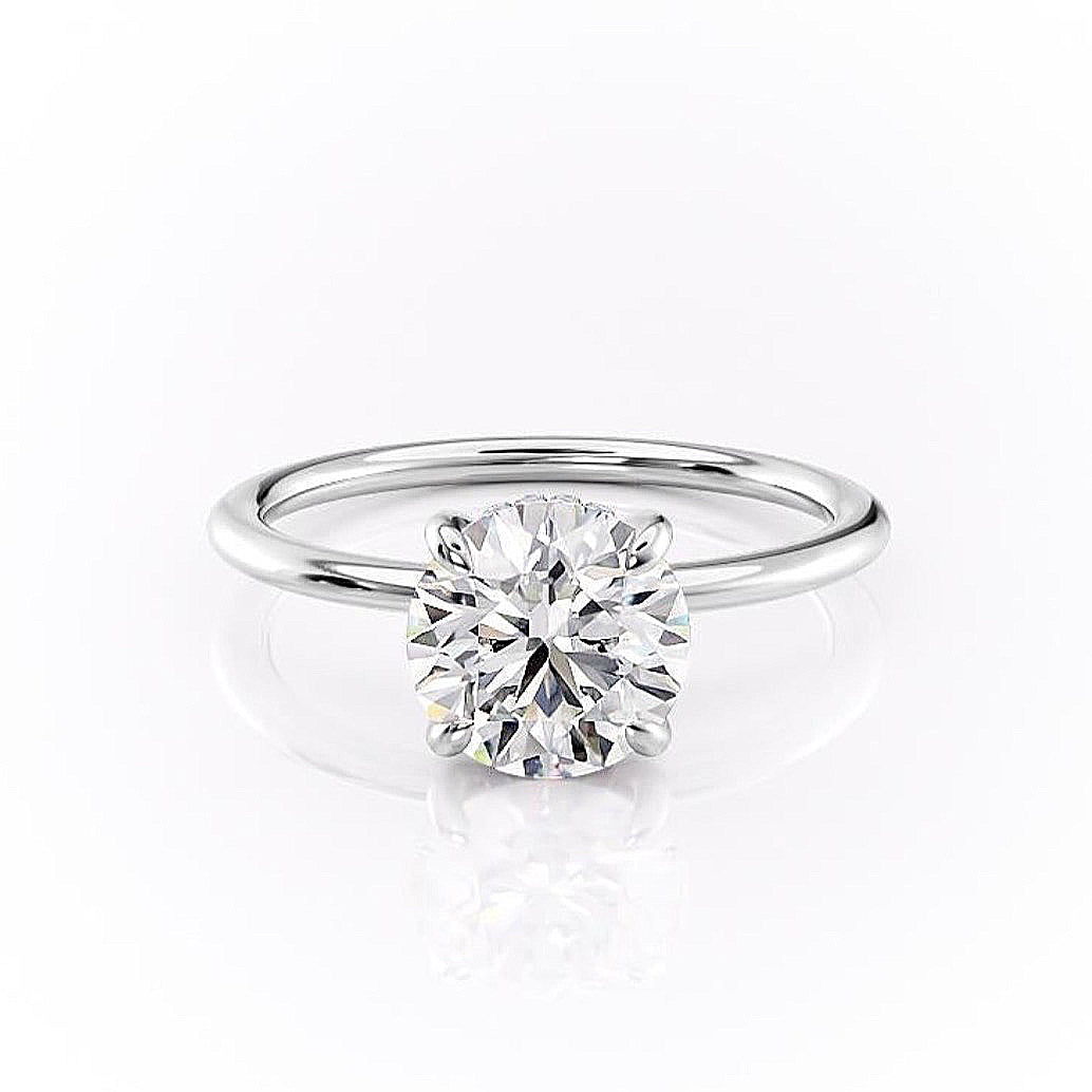 1.6 CT Round Cut Solitaire Hidden Halo Setting Moissanite Engagement Ring - crownmoissanite