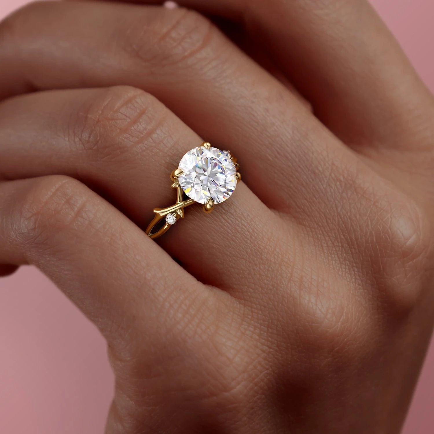 1.90 CT Round Cut Solitaire Twig Style Moissanite Engagement Ring - crownmoissanite