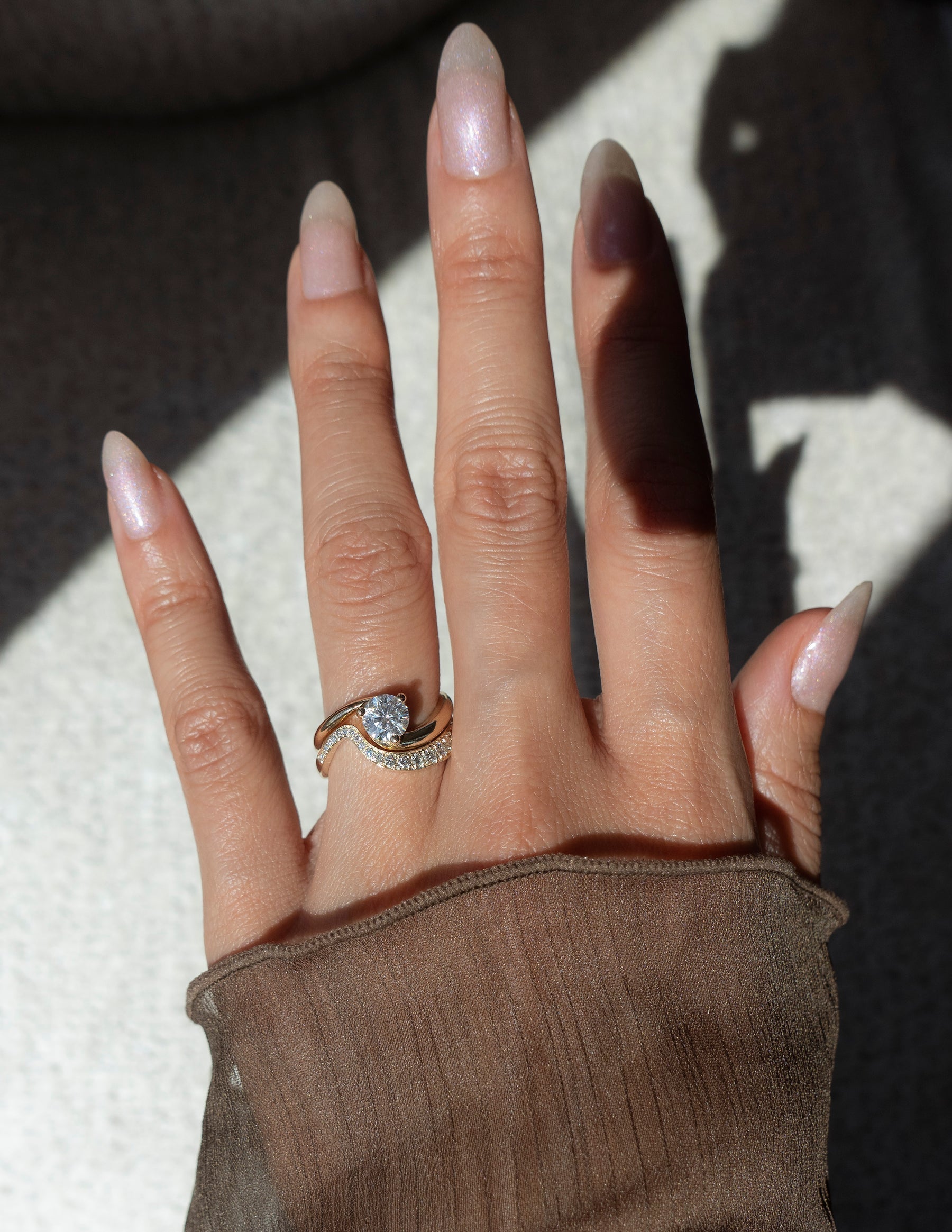 1.0-2.0 CT Round Cut Moissanite Solitaire Style Bridal Ring Set