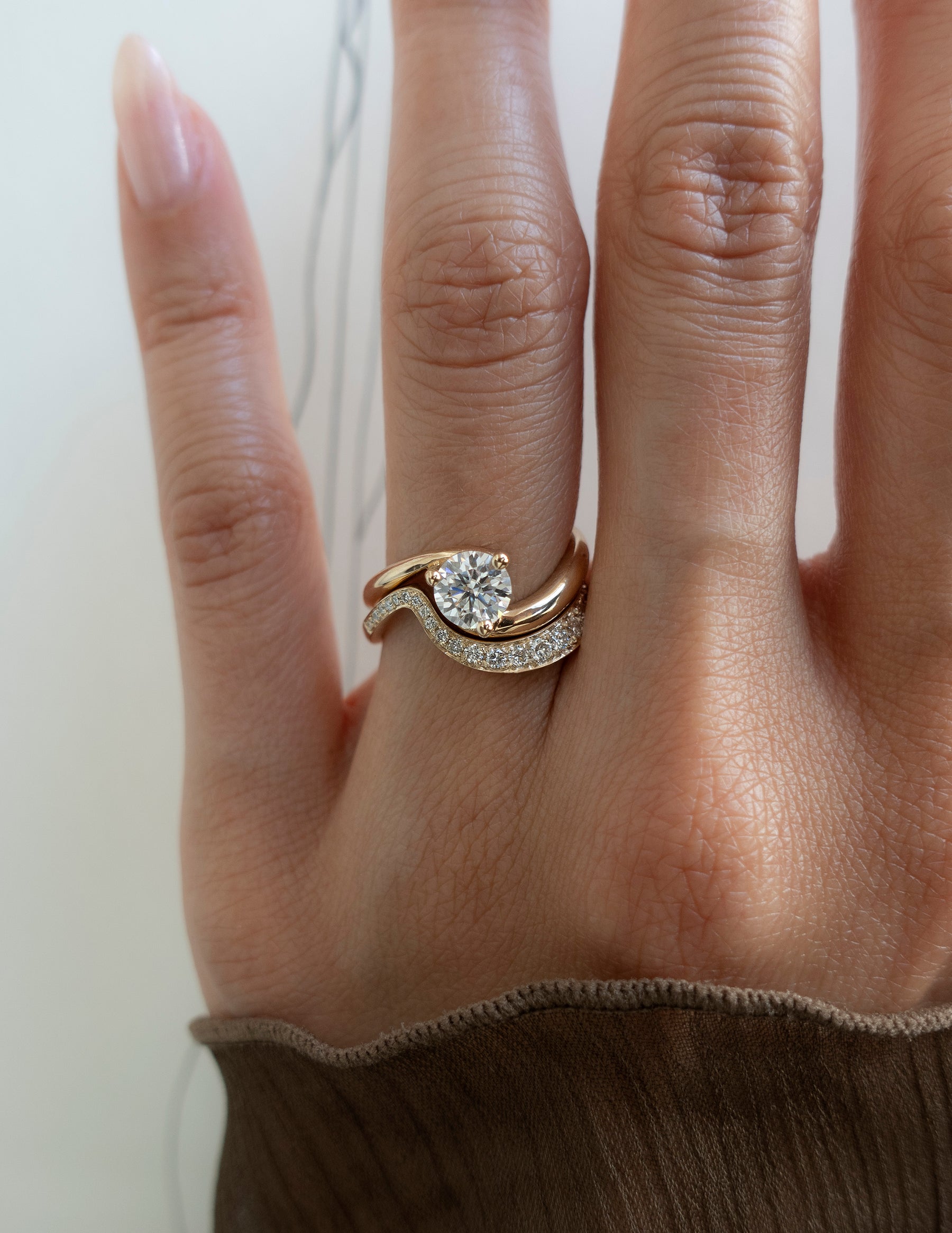 1.0-2.0 CT Round Cut Moissanite Solitaire Style Bridal Ring Set