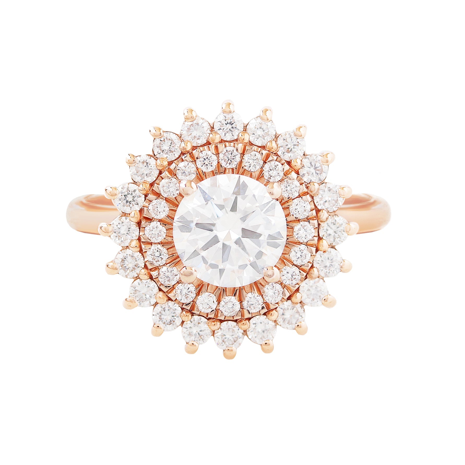 1.0 CT Round Moissanite Double Halo Engagement Ring