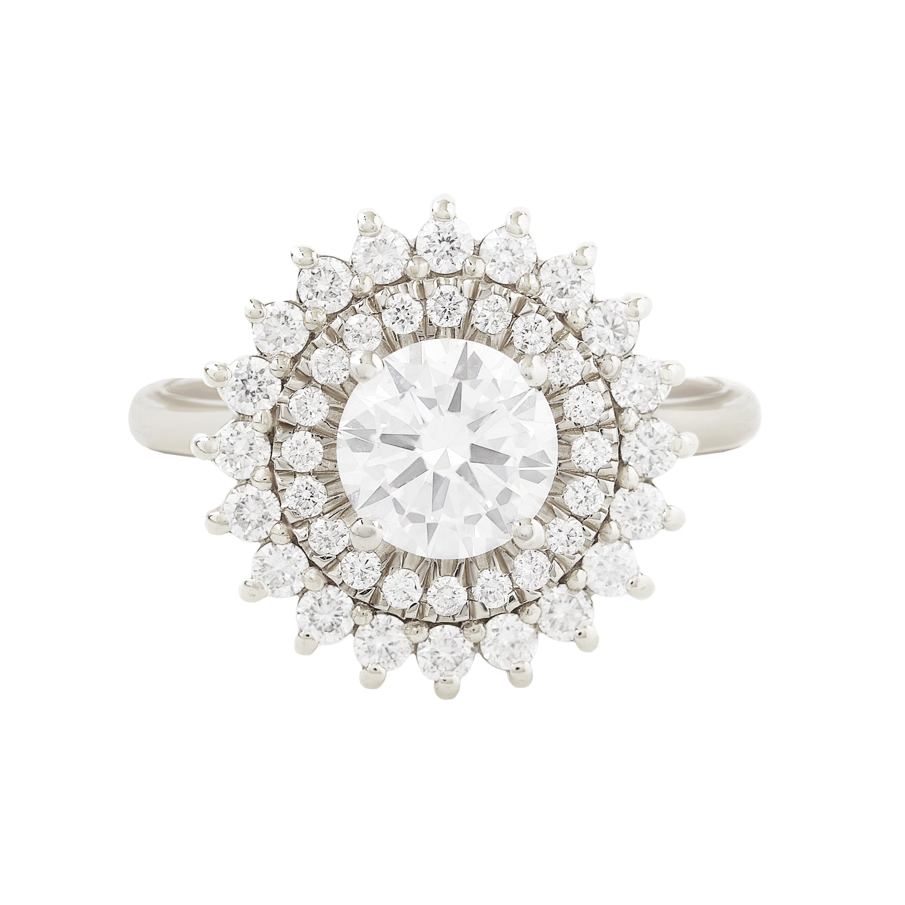 1.0 CT Round Moissanite Double Halo Engagement Ring