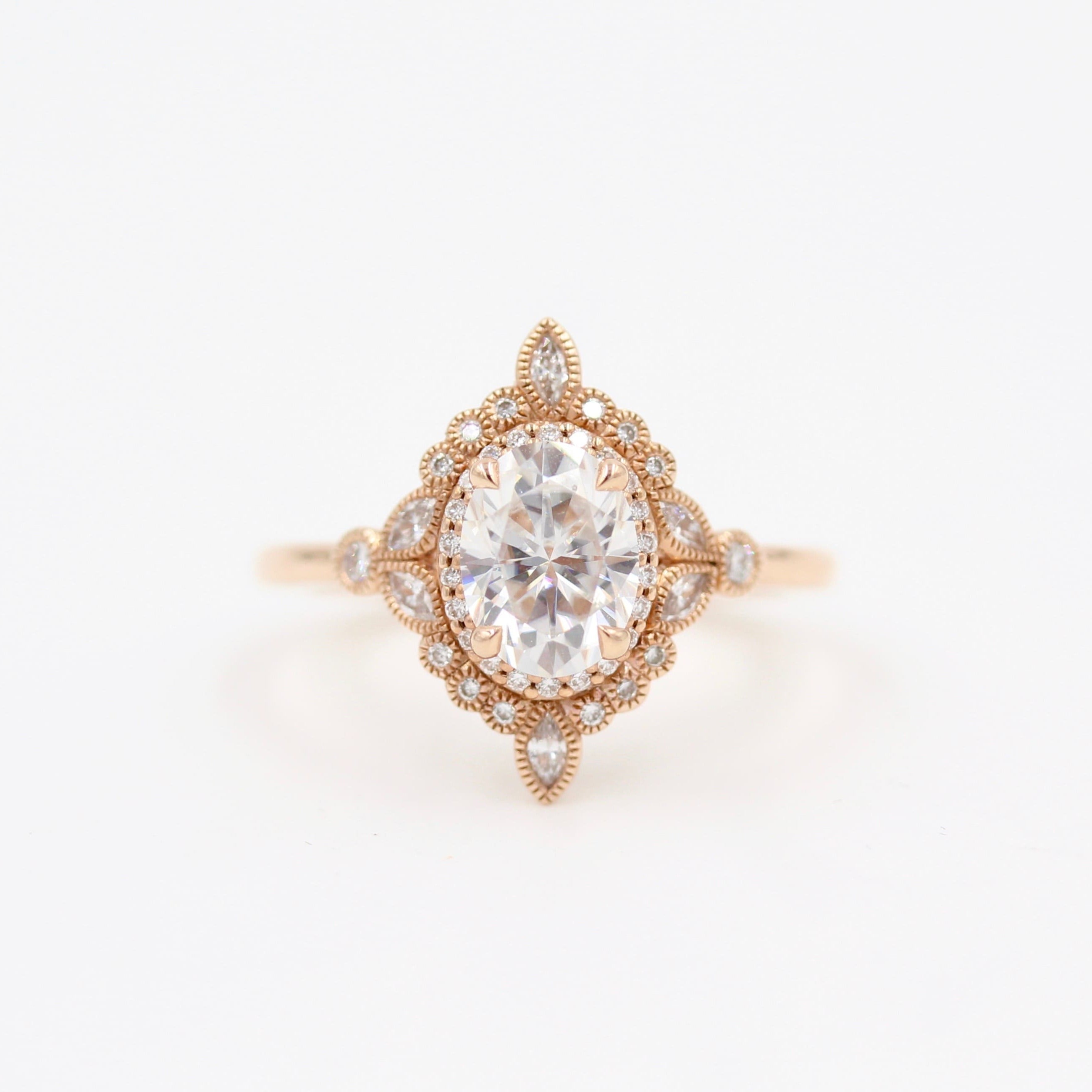 1.33 CT Oval Cut Cluster Halo Moissanite Engagement Ring - crownmoissanite