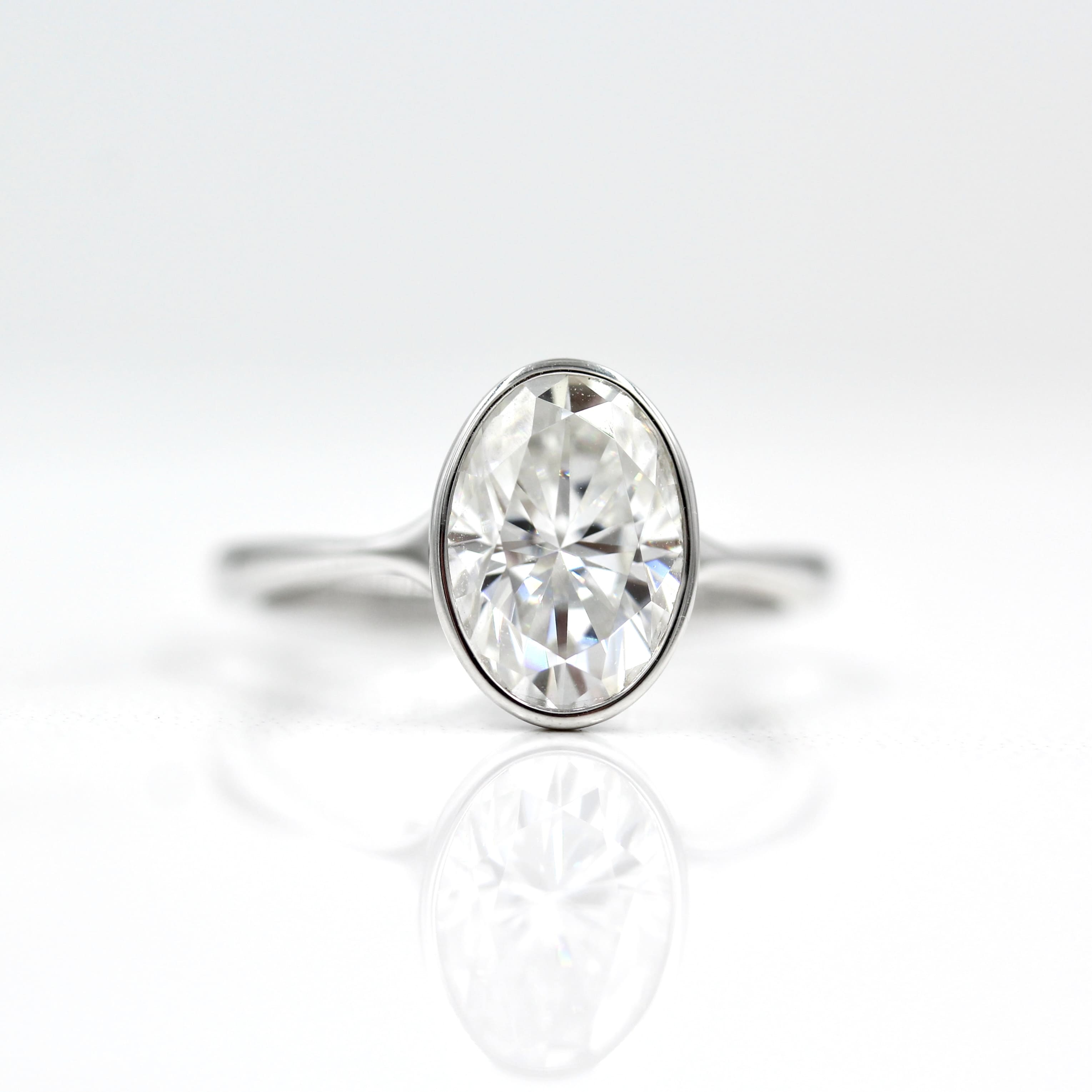 2.0 CT-3.75 CT Oval Bezel Solitaire Moissanite Engagement Ring - crownmoissanite