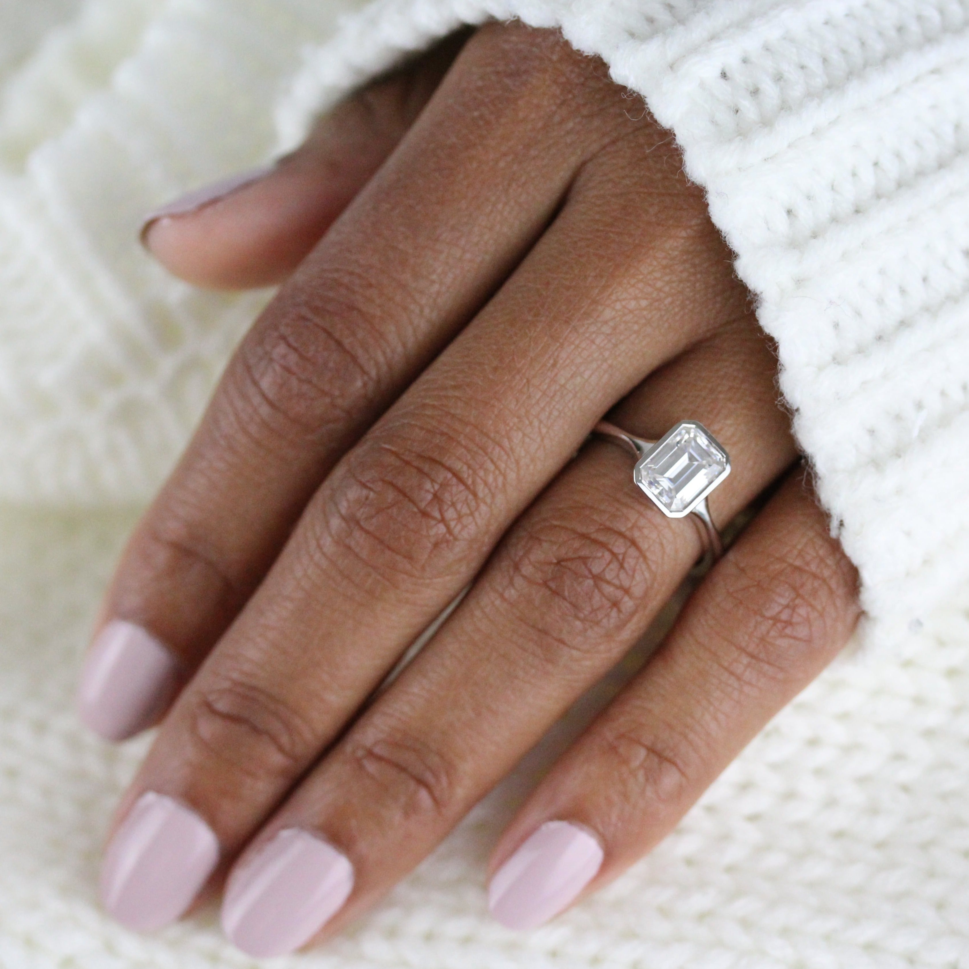 1.55 CT Emerald Shaped Moissanite Bezel Solitaire Engagement Ring - crownmoissanite