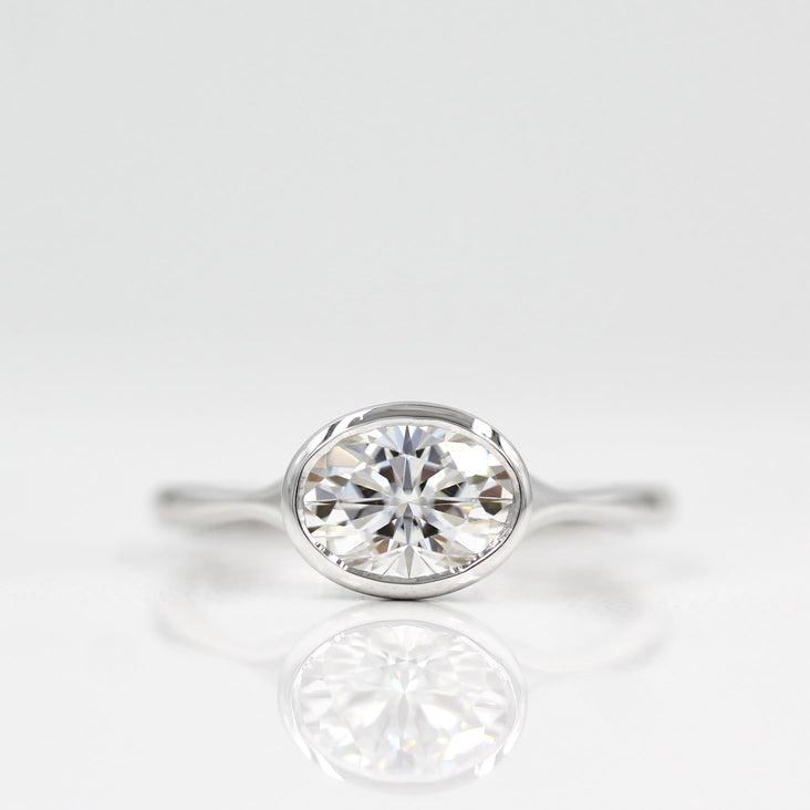 1.0 CT Oval Cut Bezel Solitaire Moissanite Engagement Ring - crownmoissanite