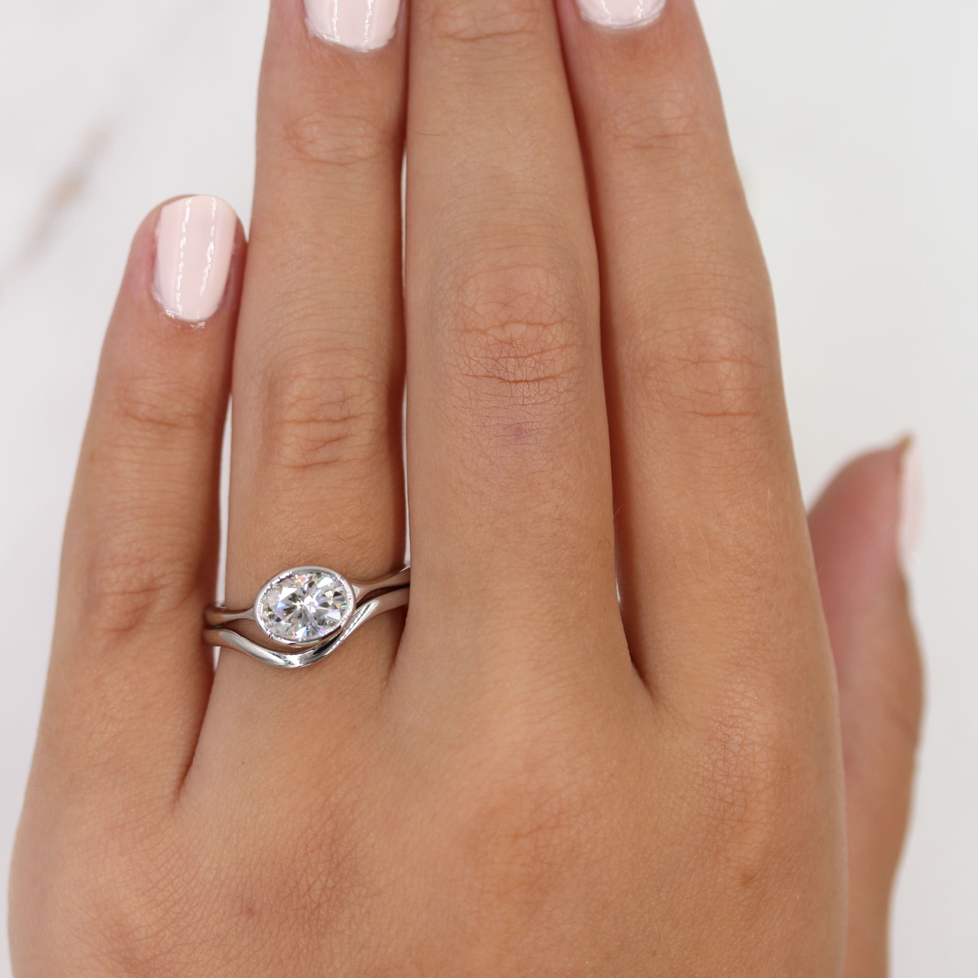 1.0 CT Oval Shaped Moissanite Bezel Solitaire Engagement Ring - crownmoissanite