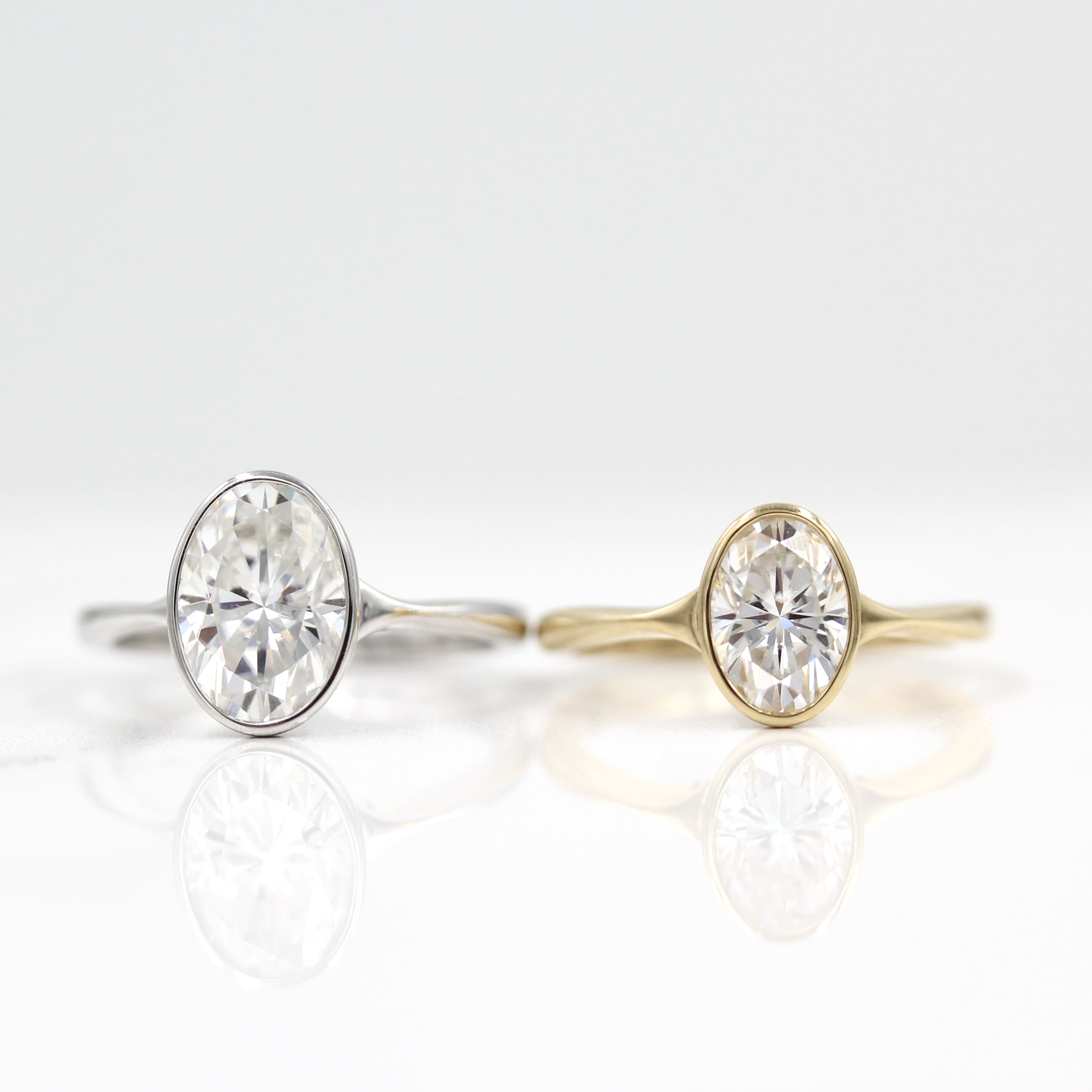 2.0 CT-3.75 CT Oval Bezel Solitaire Moissanite Engagement Ring - crownmoissanite