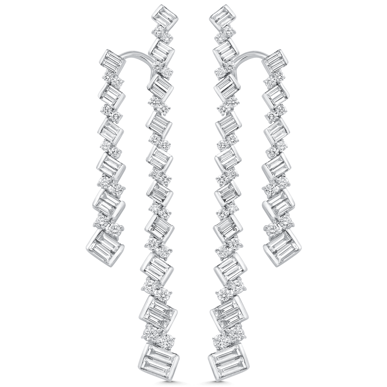 4.63 TCW Round & Baguette Moissanite Diamond Long Drop Earrings - crownmoissanite
