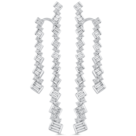 4.63 TCW Round & Baguette Moissanite Diamond Long Drop Earrings - crownmoissanite
