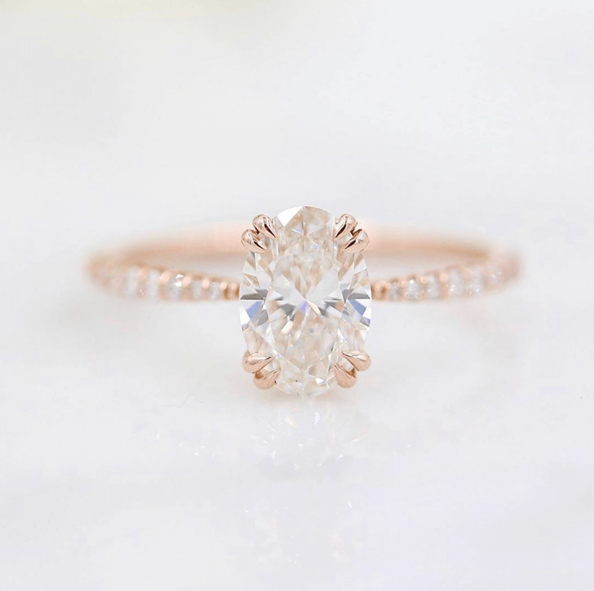 1.91 CT Oval Solitaire Moissanite Engagement Ring With Pave Setting - crownmoissanite