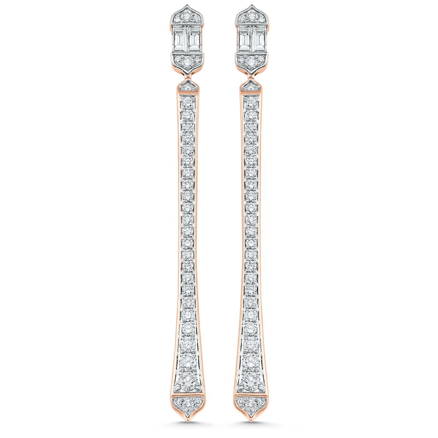 1.51 TCW Round & Baguette Moissanite Diamond Long Drop Earrings - crownmoissanite