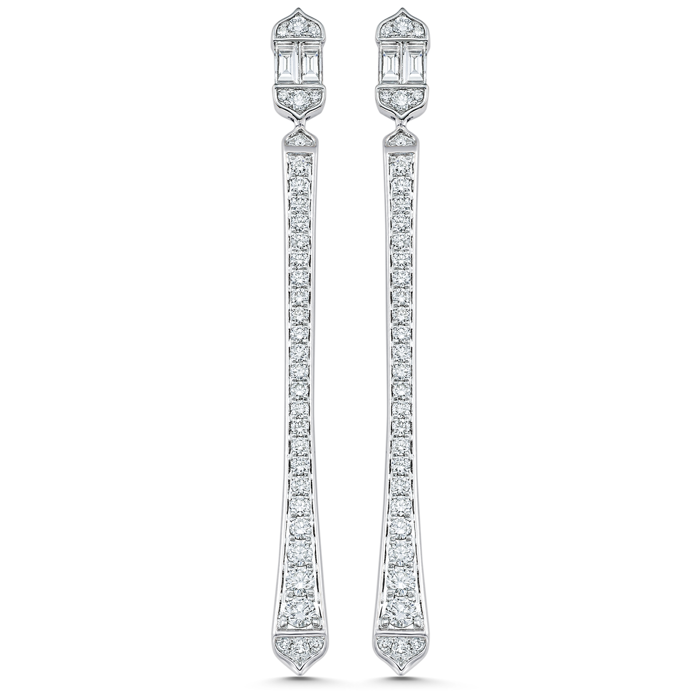 1.51 TCW Round & Baguette Moissanite Diamond Long Drop Earrings - crownmoissanite