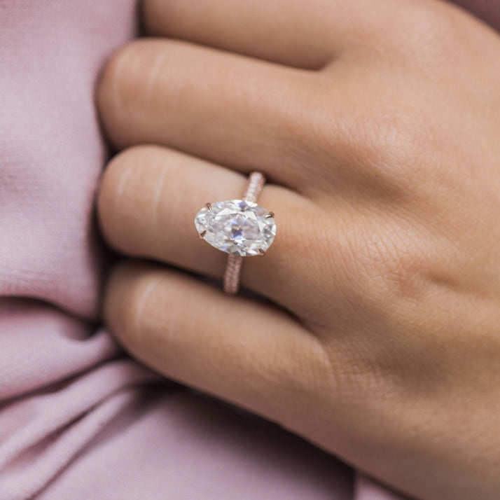 3.20 CT Pear Hidden Halo & Pave Moissanite Engagement Ring