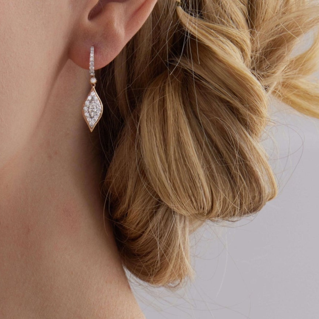 1.20 TCW Round & Marquise Moissanite Diamond Drop Pave Earrings