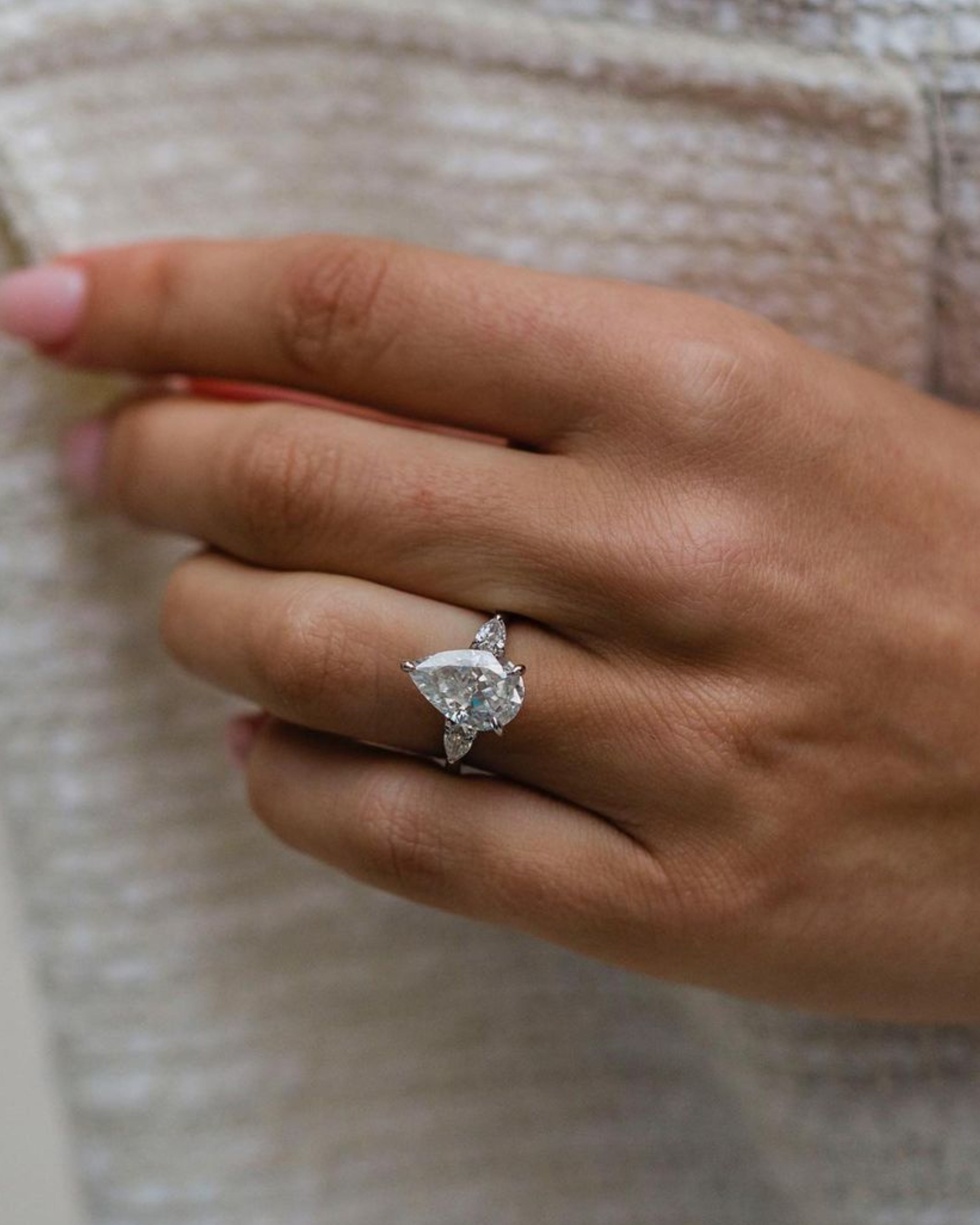 4.20 CT Pear Three Stone Moissanite Engagement Ring - crownmoissanite