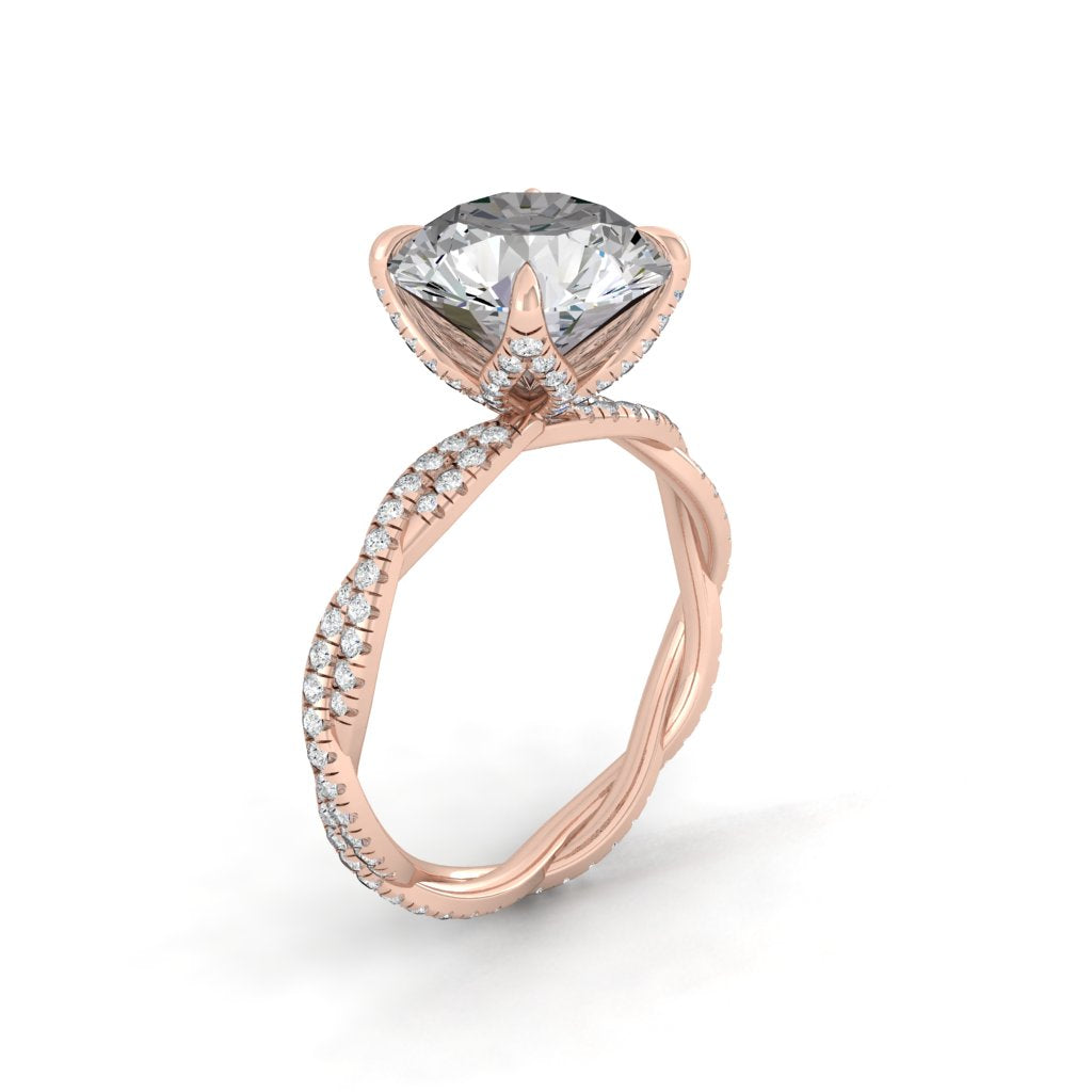 4.11 CT Round Cut Twisted Pave Moissanite Engagement Ring - crownmoissanite