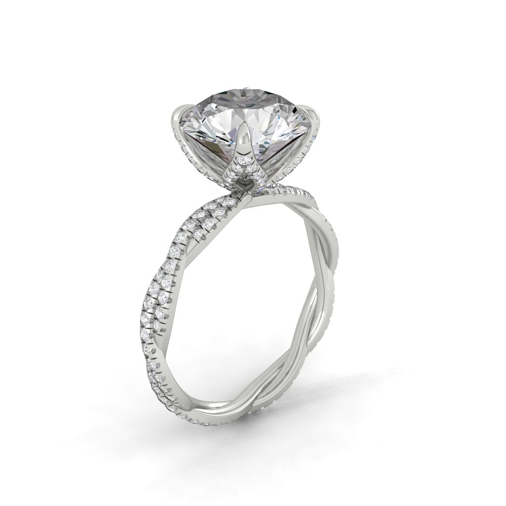 4.11 CT Round Cut Twisted Pave Moissanite Engagement Ring - crownmoissanite
