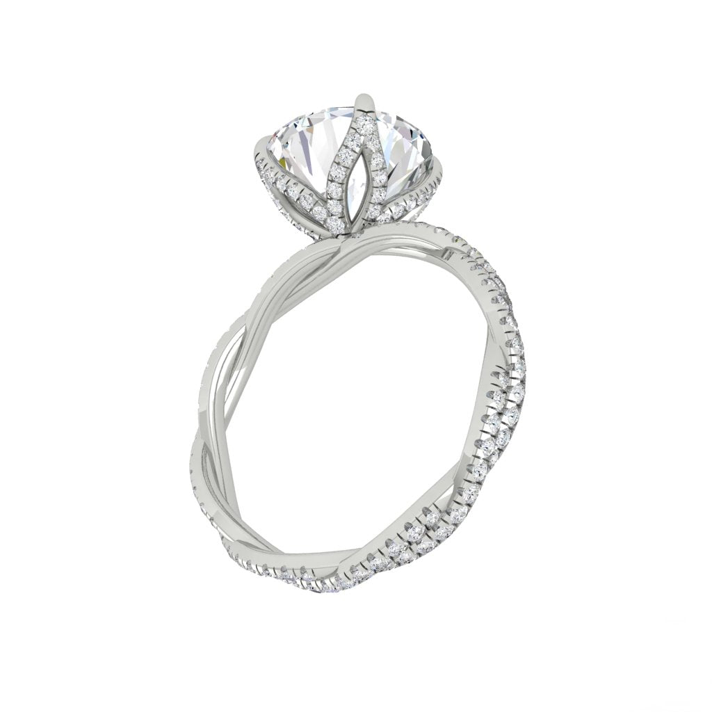 4.11 CT Round Cut Twisted Pave Moissanite Engagement Ring - crownmoissanite