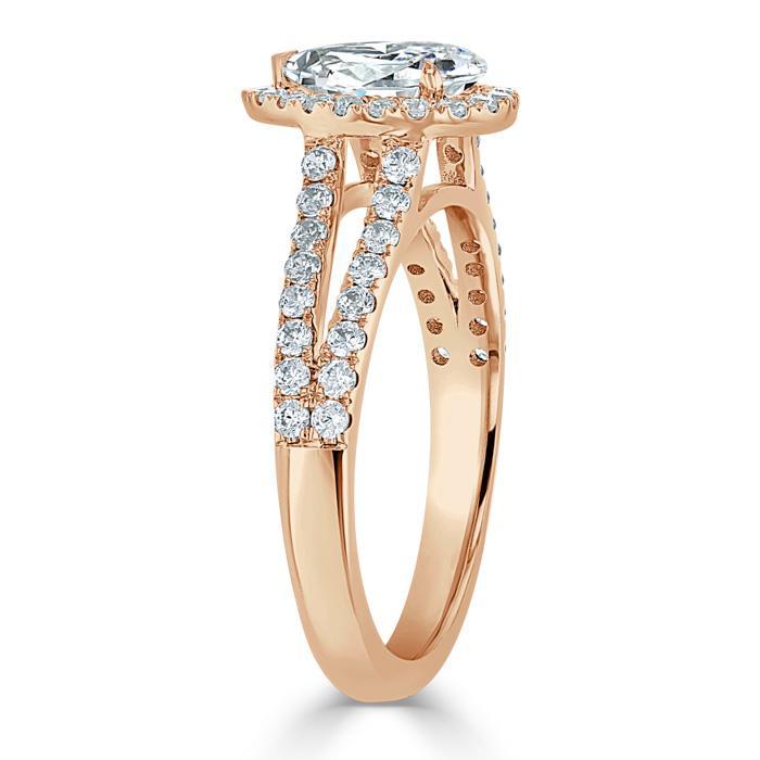 0.75 CT Pear Cut Halo Split Shank Setting Moissanite Engagement Ring - crownmoissanite