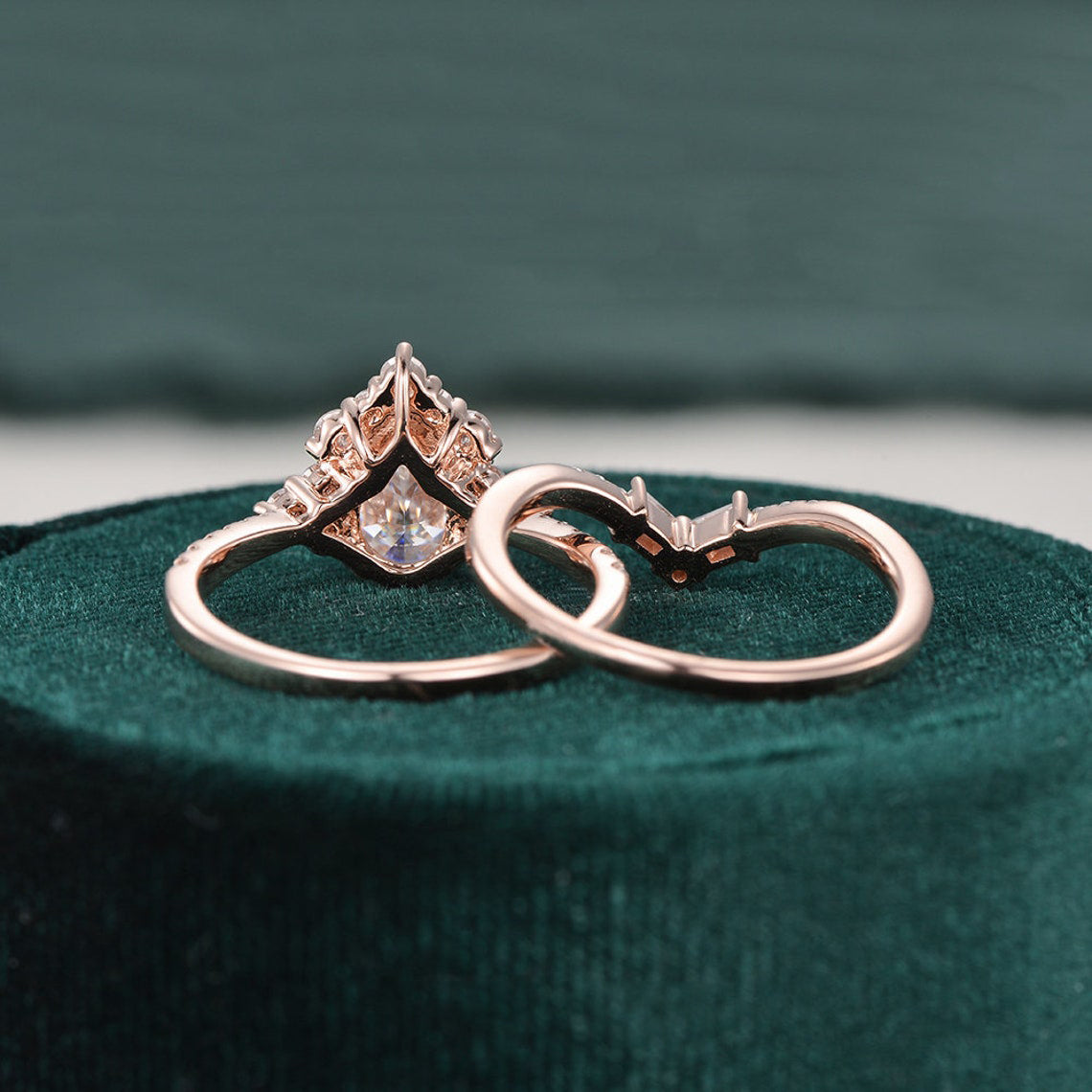 1.50 CT Pear Cut Cluster Art Deco Moissanite Bridal Ring Set - crownmoissanite