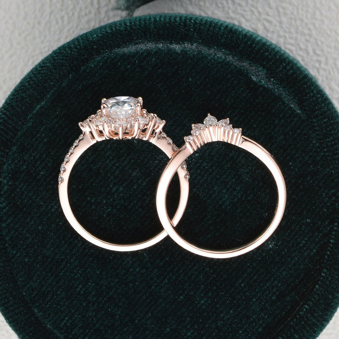 1.50 CT Pear Shaped Moissanite Cluster Bridal Ring Set - crownmoissanite