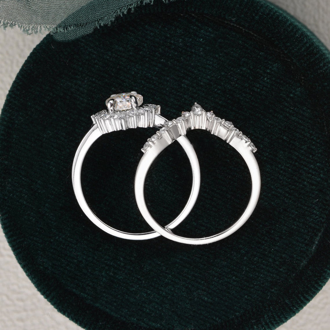 1.50 CT Pear Shaped Moissanite Cluster Bridal Ring Set - crownmoissanite