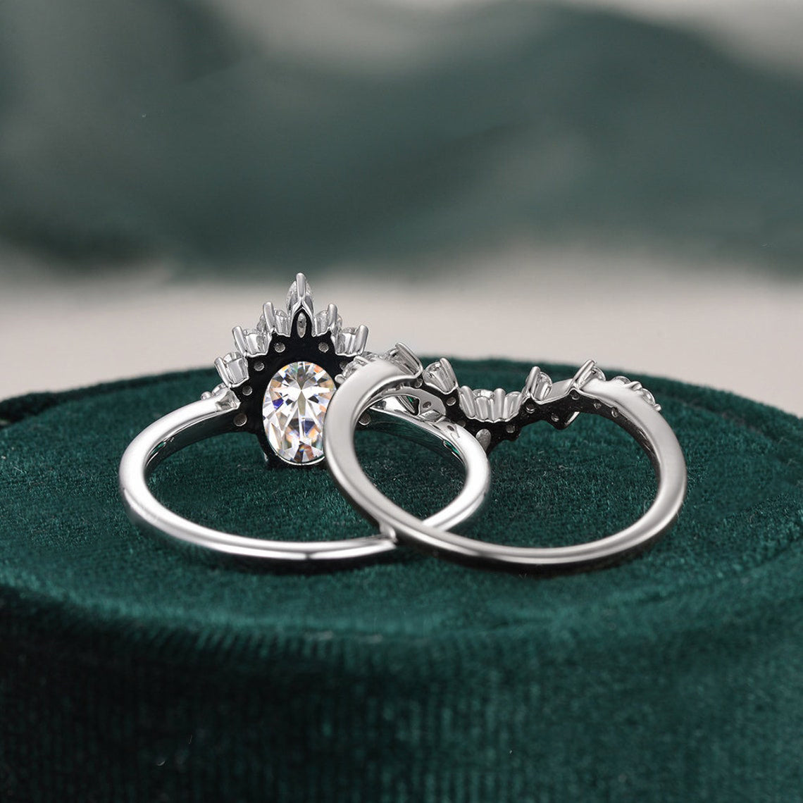 1.50 CT Pear Shaped Moissanite Cluster Bridal Ring Set - crownmoissanite