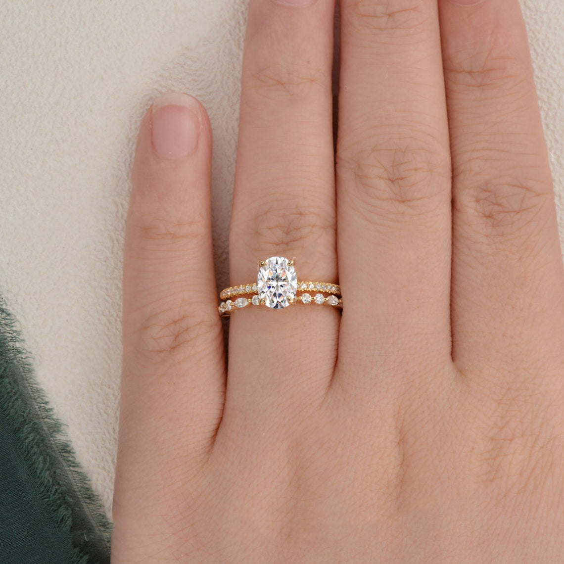 1.50 CT Oval Cut Solitaire Moissanite Bridal Ring Set - crownmoissanite